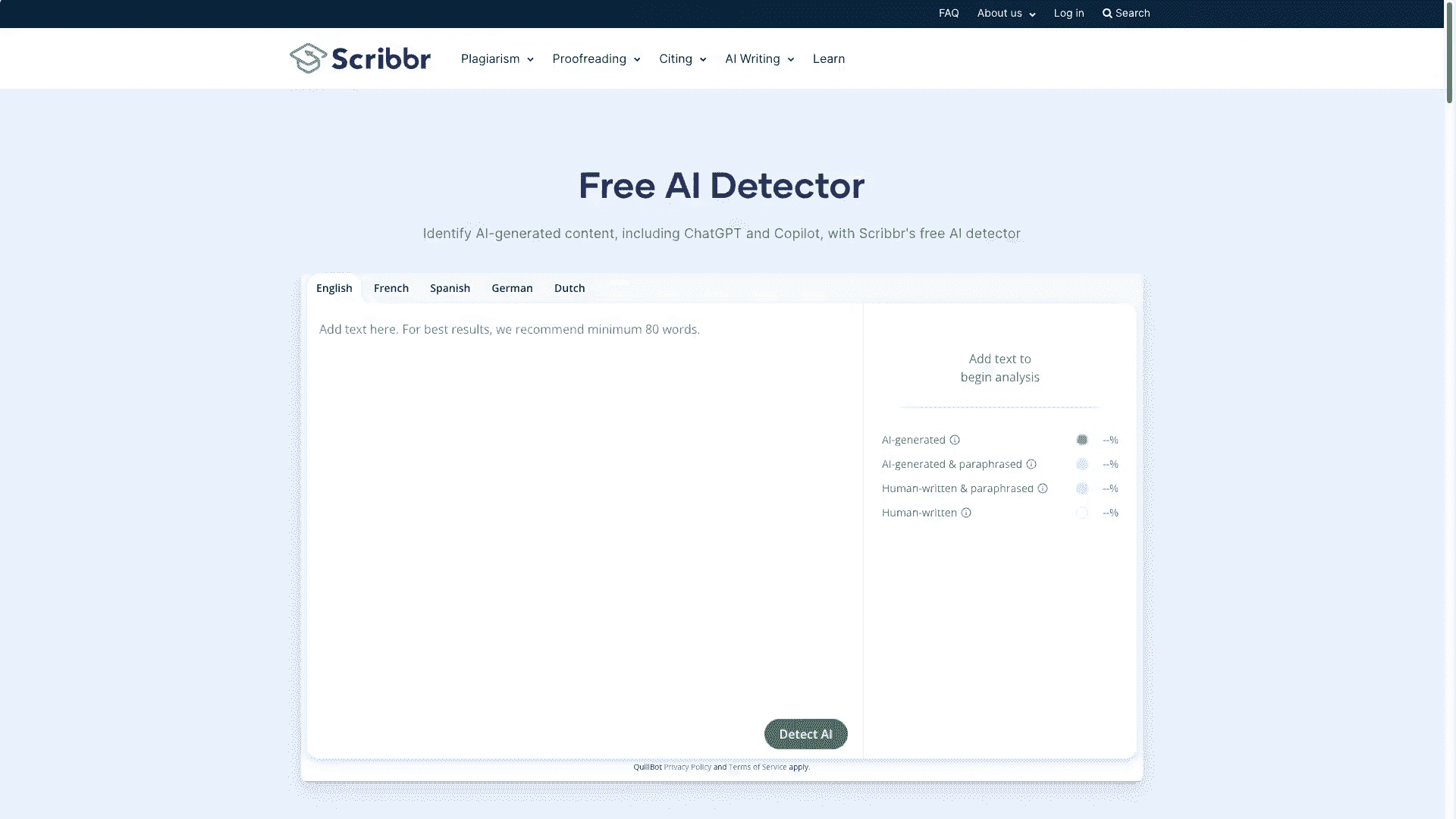 图：Scribbr AI界面